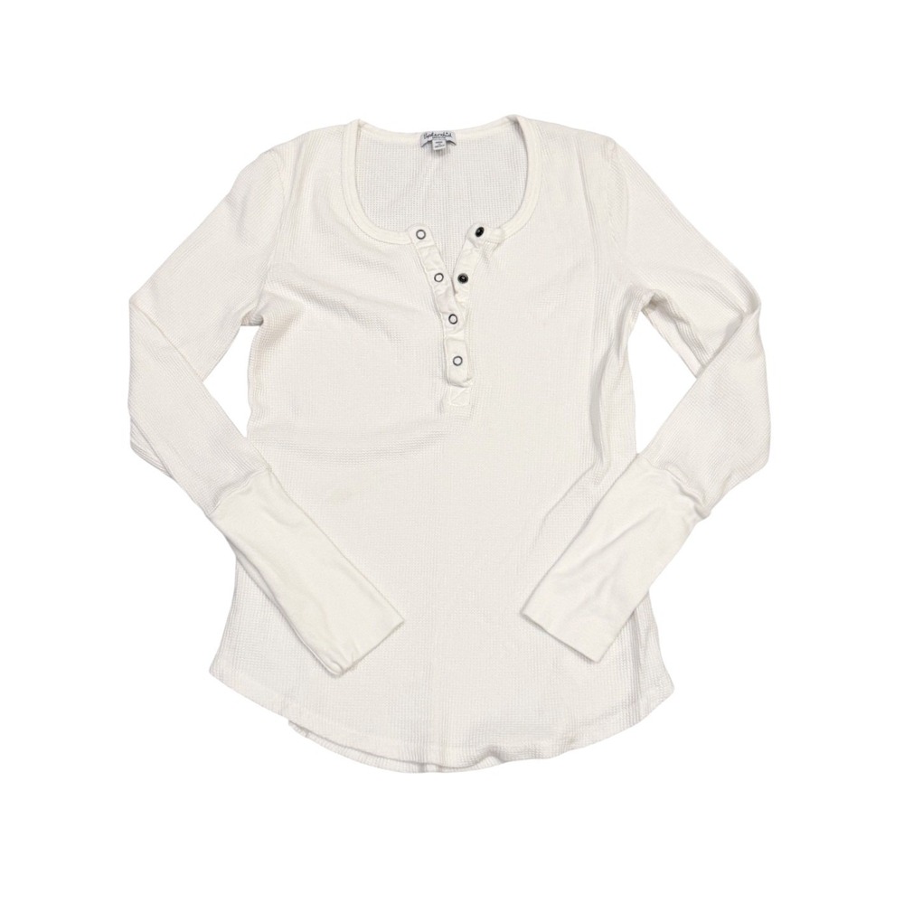 Splendid White Waffle Knit Thermal 100% Supima Cotton Henley Top Casual Size M